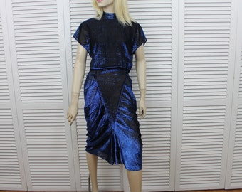 Vintage Blue Metallic Dress Vanna White Size 13/14 Vanna White