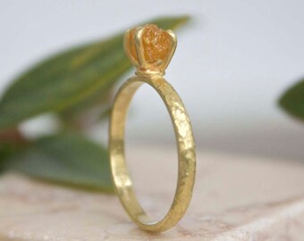 rough cut diamond ring, raw diamond ring, uncut diamond ring, raw diamond engagement ring, orange rough diamond, orange diamond