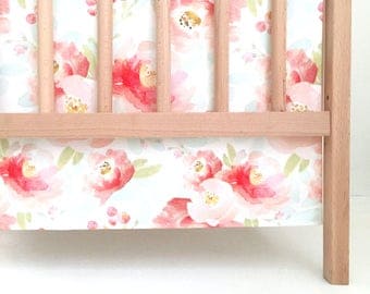 Crib Skirt Pink Plush Floral. Baby Bedding. Crib Bedding. Crib Skirt Girl. Baby Girl Nursery. Pink Floral Crib Skirt. Flower Crib Skirt.