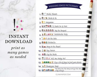 The ORIGINAL Wedding Emoji Pictionary- Bridal Shower Game- Instant Download- Print at Home: Navy Color
