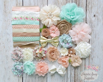 Shabby Chic DIY headband - baby shower headband kit, DIY baby headbands, headband station, makes 20 headbands, DIY fabric flower headbands
