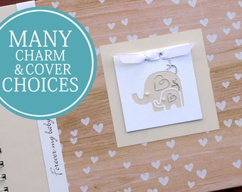 Gender Neutral Pregnancy Journal | Pregnancy Gift | Personalized Pregnancy Scrapbook | Woodgrain Hearts with Mama and Baby Elephants Charm