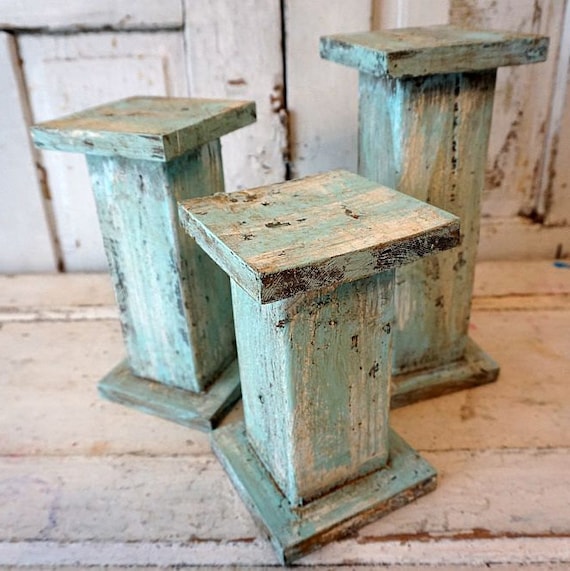 Large distressed pillar candle holders by AnitaSperoDesign on Etsy