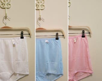 Pinup Panties NOS blue pink white panty set vintage fantasy lingerie 1960s XL
