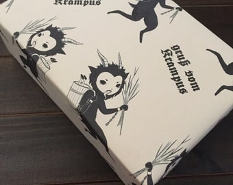 Krampus wrapping paper, creepy Christmas gift wrap, quirky, weird, rustic wrapping paper, Krampusnacht, Creepmas