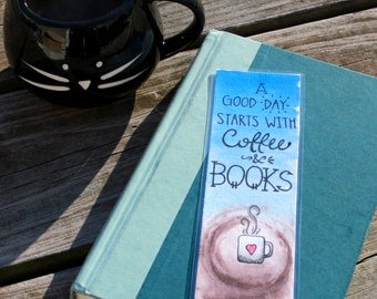 Coffee and Books Laminated Bookmark