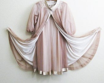 Coffee Brown Chiffon Nightgown Peignoir Set Gossard Artemis Medium