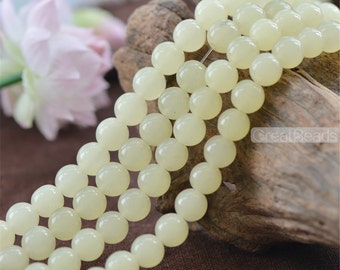 Grade A Natural Cream Color Jade Beads 6mm 8mm 10mm 12mm Smooth Polished Round 15 Inch Strand JA63 Wholesale Beads