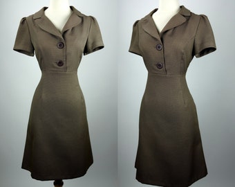 R&K Originals brown dress, short sleeve, button down, casual day dress, medium, fit and flare mini
