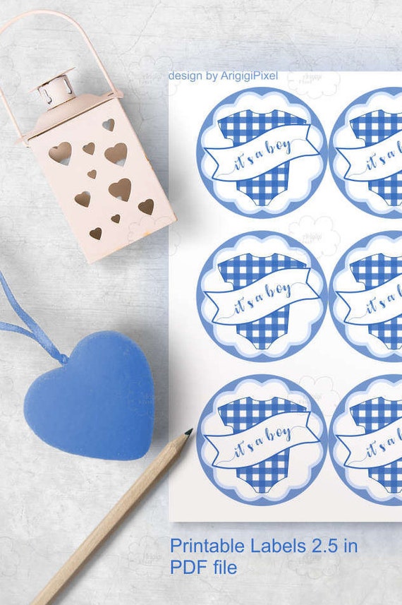 It's a boy printable stickers for baby boy shower - 2.5 in blue party circles, cupcake toppers, favor tags, PDF file download Il_570xn