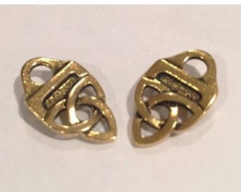 SALE: 1 Set TierraCast Antiqued Gold Celtic Knot Strap Tips, Flat leather clasp, rivet clasp, KT-10F-C