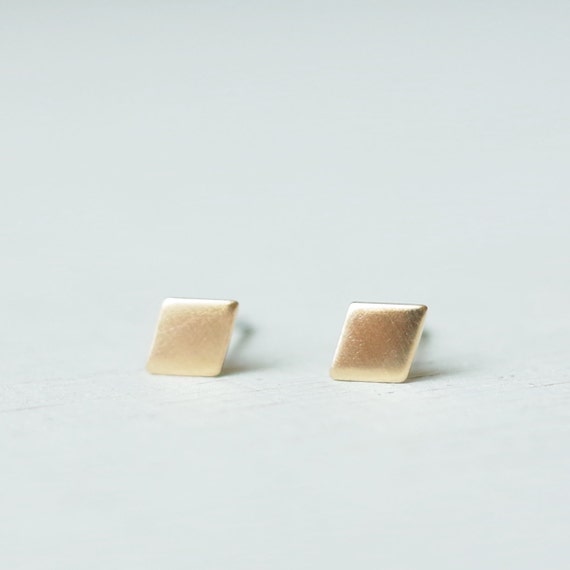 Teeny Tiny Brass Gold Rhombus sterling silver stud earrings/