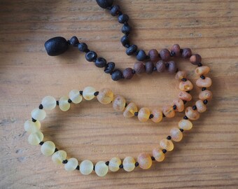 RAW Baltic Amber Teething Necklace for your Baby unpolished multicolored beads rainbow pattern