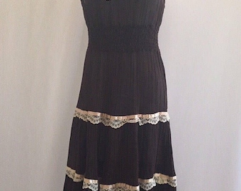 vintage 60's/70's YOUNG EDWARDIAN by ARPEJA brown folk summer dress - small, medium