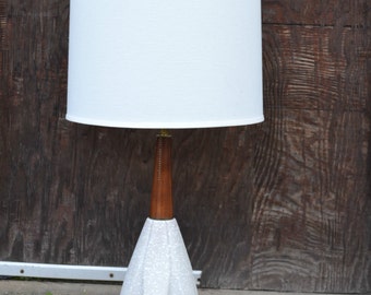 Mid Century Modern Lamp, Mid Century Table Lamp, Teak and Ceramic Lamp, Modern Lamp, Retro Table Lamp, White Table Lamp