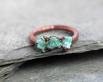 Turquoise Ring Electroformed Stone Multi Stone Ring Real Turquoise Copper Ring Sagittarius Birthstone Gemstone Delicate Ring