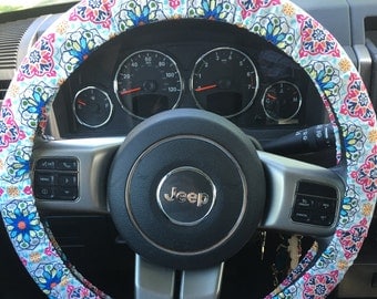 Rainbow Damask Mandala Print Steering Wheel Cover