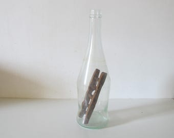 Mystery Bottle folk art Glass with wood ladder vintage • Listel vines