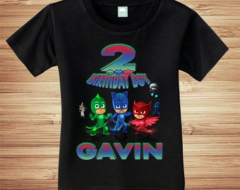 Personalized PJ Masks Birthday T Shirt - Gekko, CatBoy, Owlet Custom Family Shirts