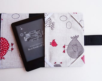 Kindle denim cover, Kindle fabric case, eBook cover, eBook case, Hens fabric eBook case, eBook protector, Soft cover for Kindle Voyage