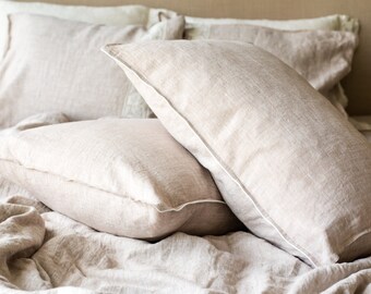 Linen PILLOWCASE, Stonewashed linen pillow case in beige, Softened linen pillow slip, Regular linen pillow cover, Linen pillow slip