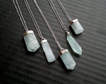 Aquamarine Necklace Aquamarine Pendant Blue Stone Necklace Aquamarine Jewelry Mineral Necklace Silver Boho Necklace Blue Stone Jewelry