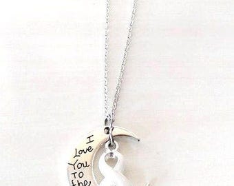 White Awareness I Love You To the Moon and Back Necklace You Select Chain Material and Length