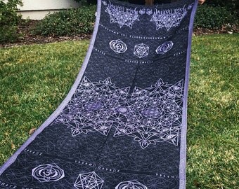 DIVINITY series shawl // Lavender/Black/Purple // Festival Shawl with Sacred Geometry and Third-eye Chakra
