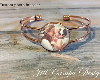 Photo Bracelet, ROSE GOLD cuff bracelet, custom photo bracelet, personalized photo bracelet, photo jewelry, photo gifts, picture bracelet