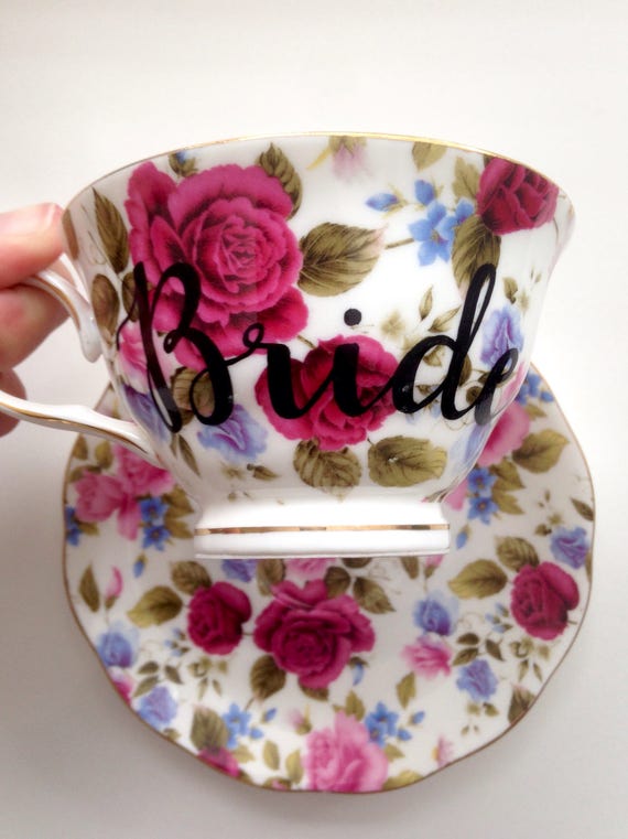 Floral BRIDE Tea Cup & Saucer / Personalized Tea Cup Bride