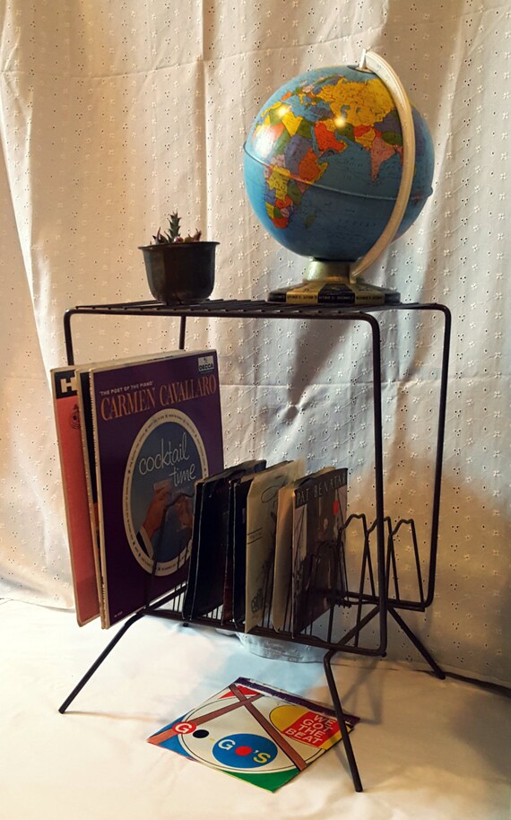 Vintage Mid Century Record Rack Metal Wire Stand Side Table