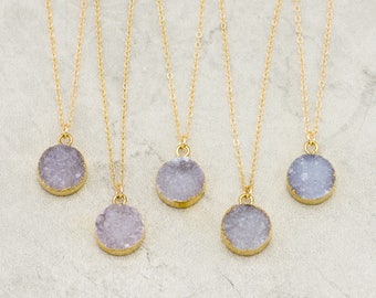 Druzy Round Gemstone Necklace, Druzy Necklace, Genuine Gemstone Necklace, Bridesmaid Jewelry, Mother's Day Gift