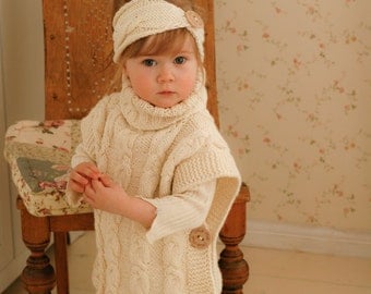 KNITTING PATTERN cable poncho Robyn with a headband (toddler, child, adult woman sizes)