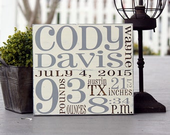 Custom Birth Announcement wall art, Baby gift, Birth Stats sign, Hand painted wood sign, God gave us you, Nursery decor, Measures 11" x 12"