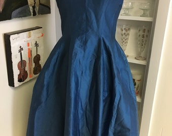 1950s 50s Vintage Royal Blue Silk Party Dress