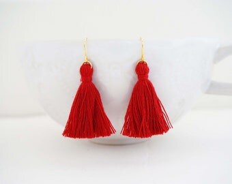 Dark Red and Gold Tassel Earrings