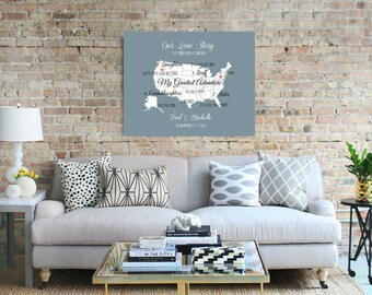 50th Wedding Anniversary Gift Where Our Love Has Traveled Wall Art Us Map Anniversary Canvas Print Gift For Parents Gift For Husband -384779