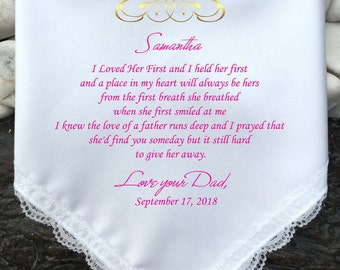 To My Daughter Gift On Her Wedding Day - Gift From Father Of Bride-Personalized Printed Wedding Handkerchief, Free Gift Box/Code MM1059