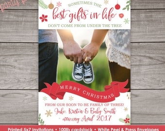 Christmas Pregnancy Announcement Cards - Printed 5x7 Cards with Envelopes - Printed Pregnancy Announcement - Pregnancy 102