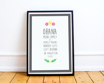 Ohana Means Family - Stitch Quote Print - Typography Art Print - Lilo and Stitch - Typography Poster - Disney Quote