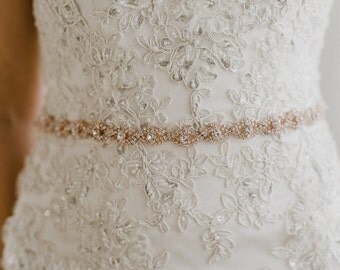 Skinny Rose Gold Bridal Sash | Thin Blush Rhinestone Wedding Belt | Skinny Rose Gold Bridal Belt | Rose Gold Bridesmaid Belt | THE CHLOE