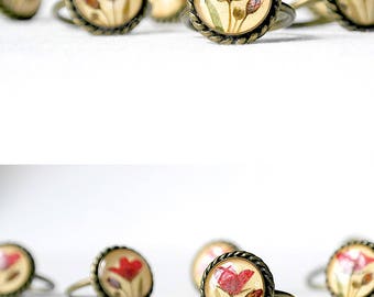 Birthday gift|for|her Yellow ring gift Copper ring women Red flower ring Bohemian jewelry Resin jewelry for wife Solitaire ring Promise gift