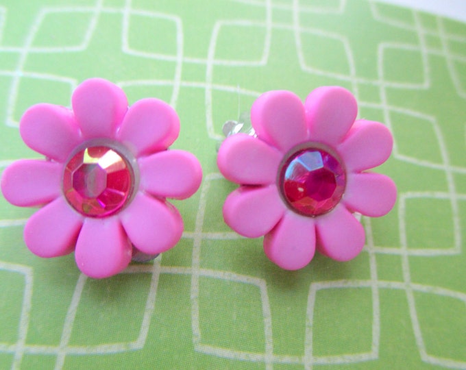 Pink flower earrings-little girls birthday gifts-Childrens earrings-girls clip on earrings-kids-dress up jewelry-nickel free-cute