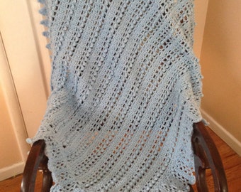 Crocheted Blue Baby Blanket - Handmade - Afghan