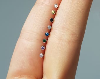 Cubic zirconia nose stud, L shaped, Surgical steel nose studs, stainless steel, 18 gauge, body jewellery, gypsy jewelry, simple nose pin, uk