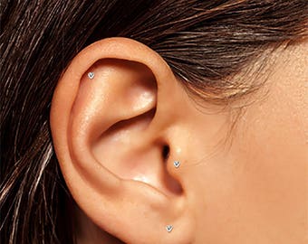 Tiny Heart Studs, Tiny Silver Earrings, Silver Helix Stud, Tragus Stud, Small CZ Studs, Tiny Earrings, Tiny Stud Earrings, Stud Earrings