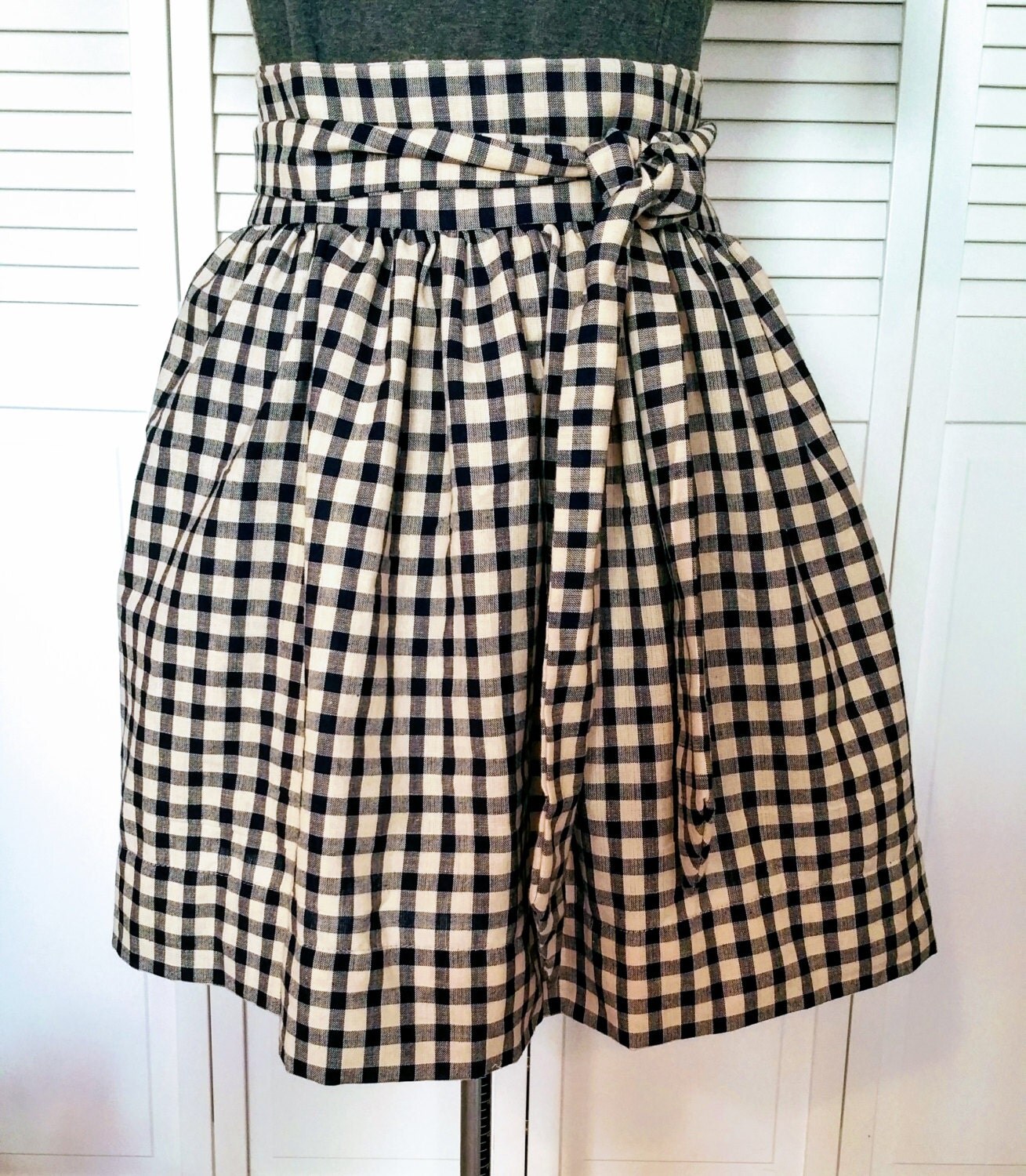 Gingham gathered half apron gingham half apron by KittyandSpunky