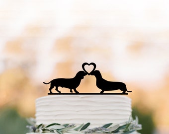 dachshund dogs wedding cake topper, dog silhouette cake topper with heart