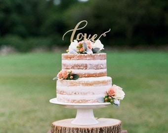 Gold Cake Topper Love .Wedding Gold Cake Topper.