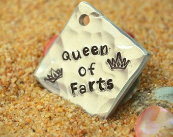 Dog name tag - Dog ID tag - hand stamped pet tag - funny dog tag - custom dog tag - Queen of Farts